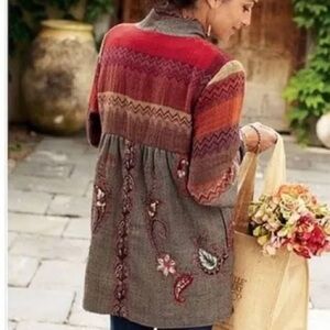 Soft Surroundings Izmir Wool Cardigan Patchwork